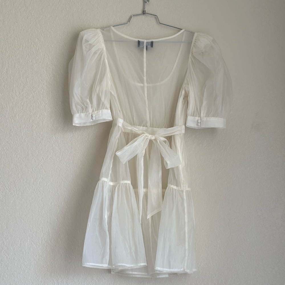 Danielle Bernstein Solid Organza Puff-Sleeve Mini Dress